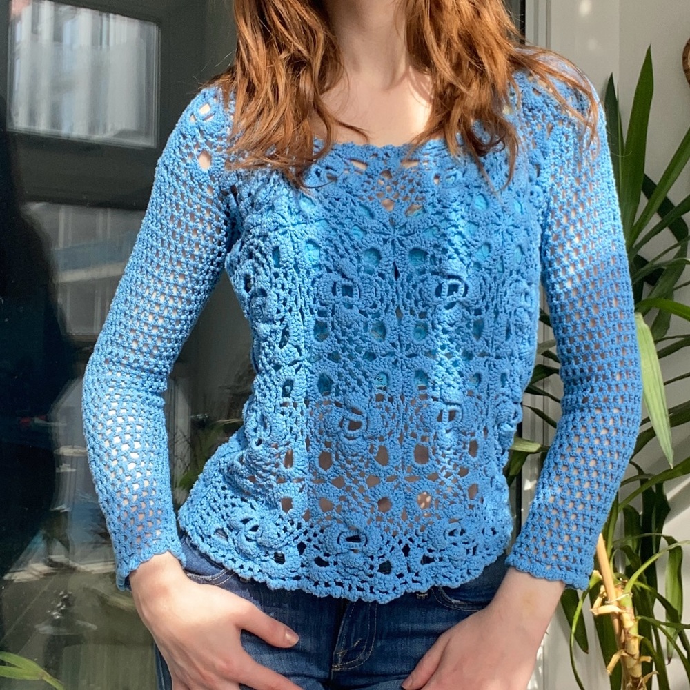 BLUE CROCHET SWEATER